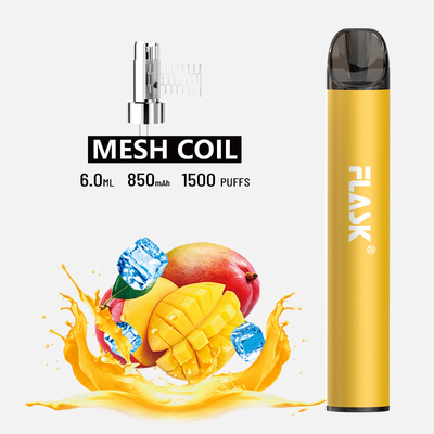 Μίας χρήσης Vape cOem ODM 1500puff 850mAh σπείρα πλέγματος λοβών 6.0ml Ε υγρή